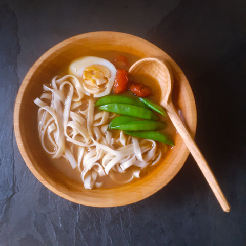 Ramen with hand carved spoon