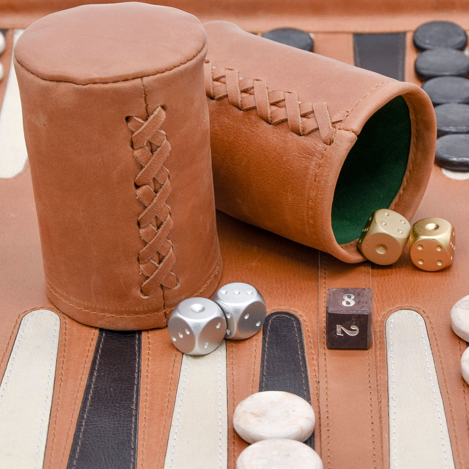 Caramel brown backgammon set with marble checkers
