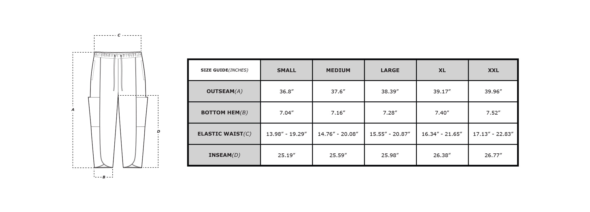 size guide travel pants