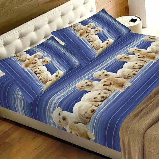 Completo Letto 100% Cotone Fantasia Cani Labrador Blu