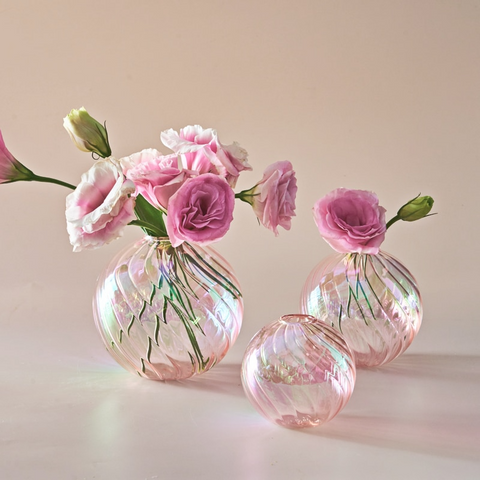 Iridescent Ball Colored Glass Flower Vase