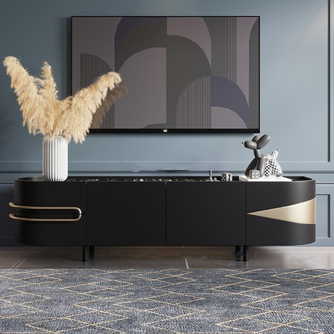 Modern Curved-edge TV Cabinet with 4 Doors