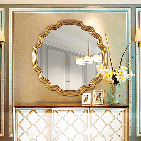 geometric gold frame mirror