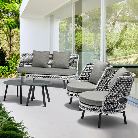 5 Pcs Rattan Patio conversation sets with swivel chairs