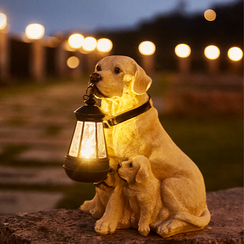 Dog Statue Solar Lantern Garden Light