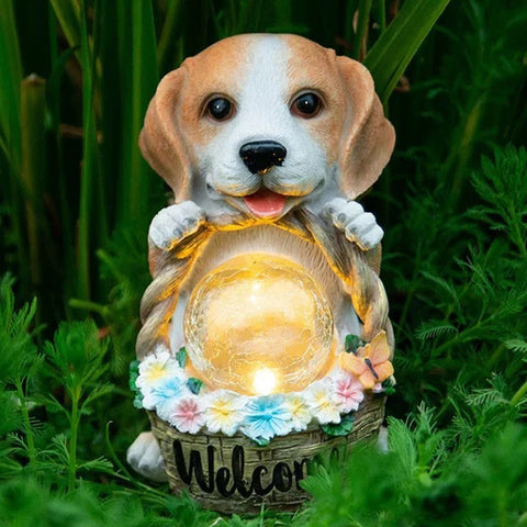 Puppy Statue Lamp with Flower Basket Ornament