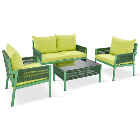 Fluorescent Yellow Green 4-Pieces Rope Patio Conversation Set