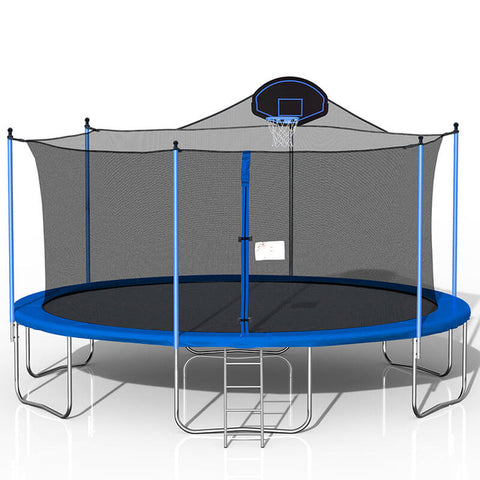 16FT Blue Outdoor Trampoline with Basketball Hoop