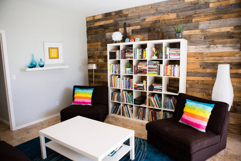 bright accessories in a living room