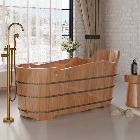 Japanese-Style Wooden Bathtub