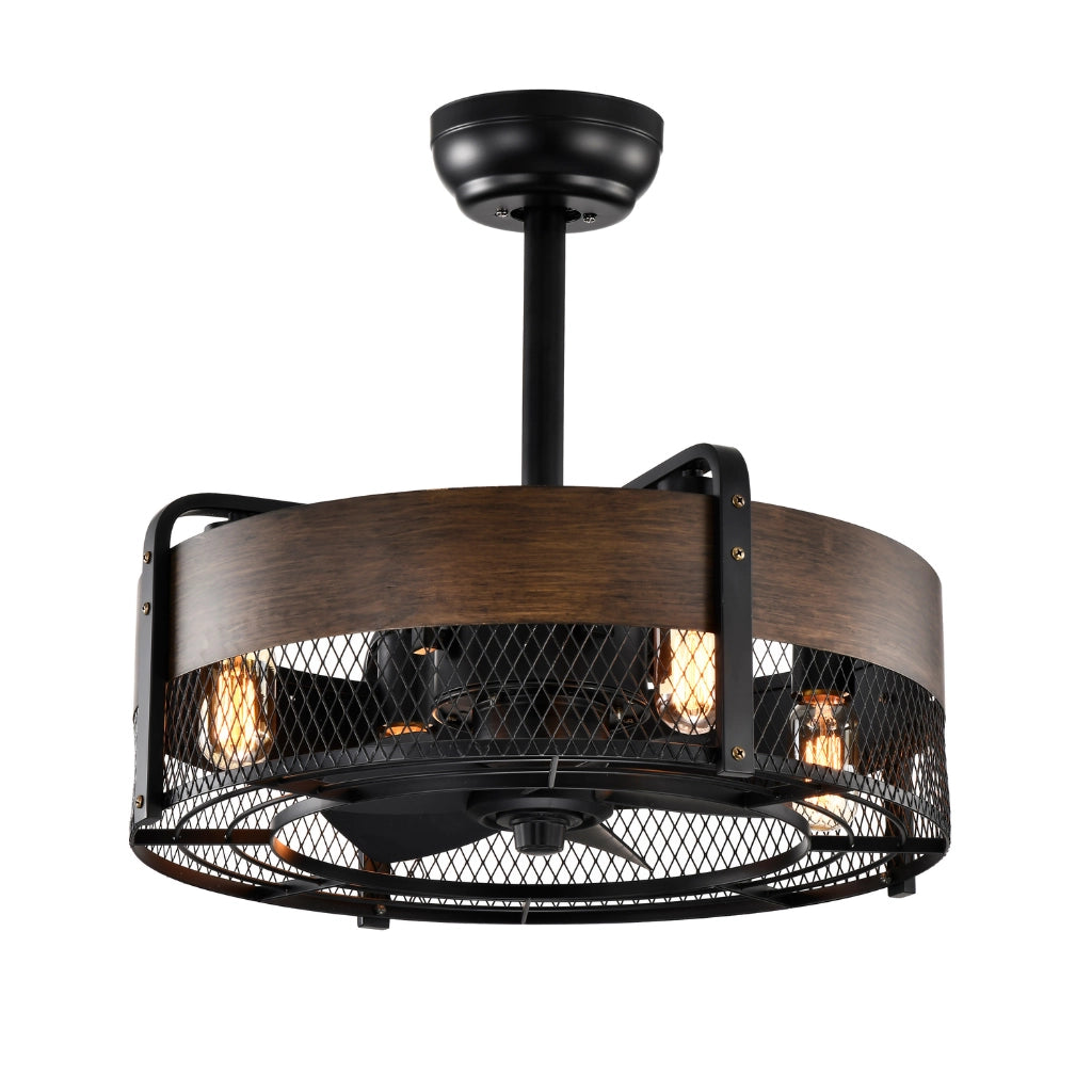 20.6" Modern Black Caged Ceiling Fan with Lights, Remote Control & 3-Speeds
