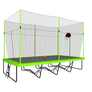 17 ft Rectangular Trampoline with Basketball Hoop & Galvanized Steel Tubes - Trampoline with Enclosure Net in Green