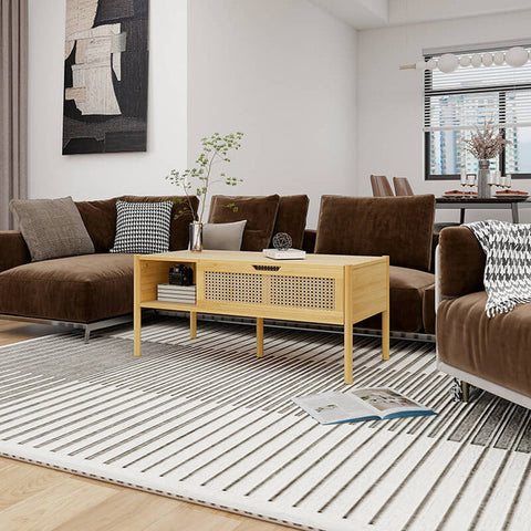 39.4" Natural Bamboo & Rattan Coffee Table