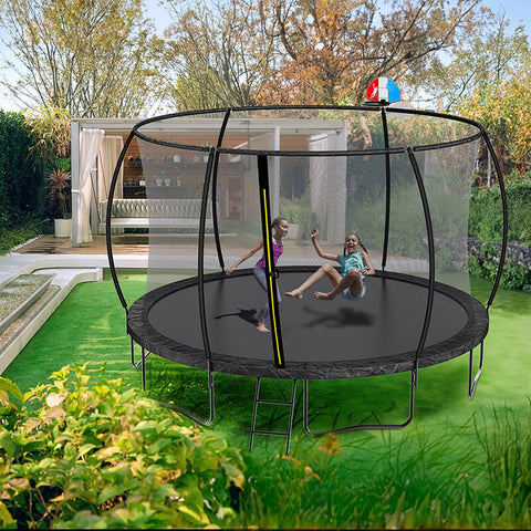 144" Black Enclosure Net Pumpkin Trampoline for Kids & Adults