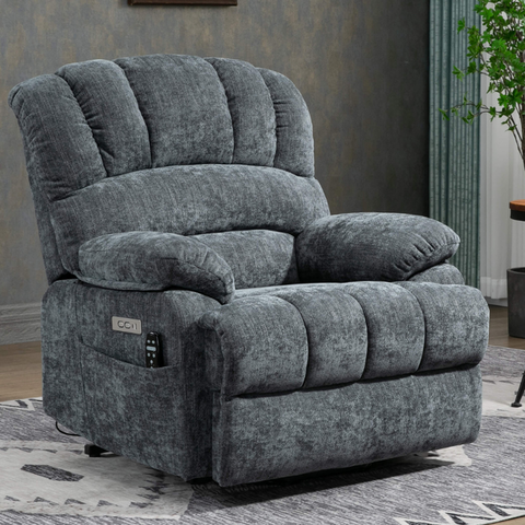 23" Large Blue-Gray Chenille Power Lift Recliner Chair