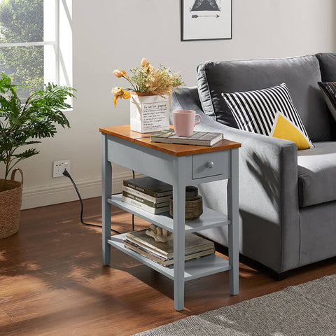 24" Narrow 2-Tone End Table with USB Charging Ports