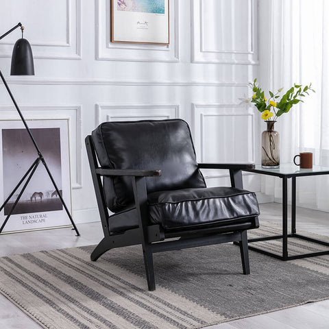 28.7" Mid-century PU Leather Black Accent Chair