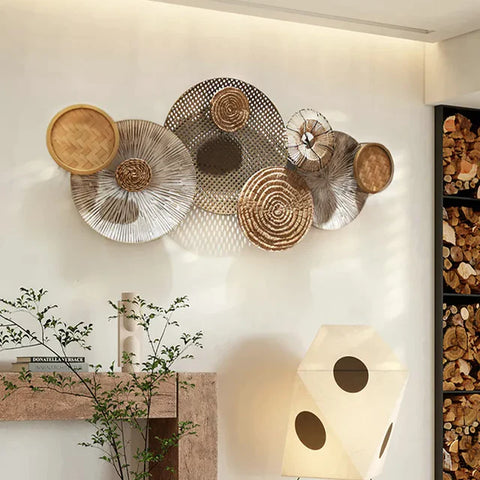 Woven Rattan, wood and bamboo wall decor