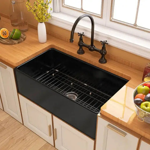 Single bowl black fireclay high-quality kitchen sink
