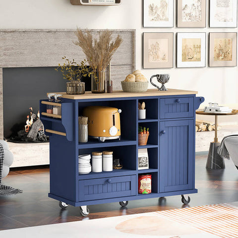 Blue Storage Cabinet with wheels and microwave space cart