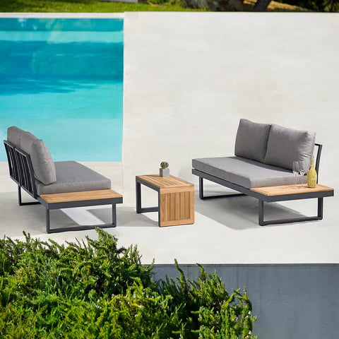 3 Pieces Sectional Outdoor Sofa & Side Table Set