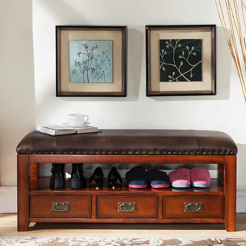 Wooden Entryway Shoe Storage Bench
