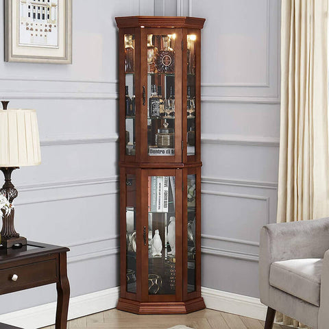 6-Tier Walnut Corner Curio Cabinet