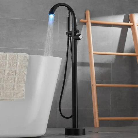 LED Freestanding Black Bathtub Faucet with Handheld Shower