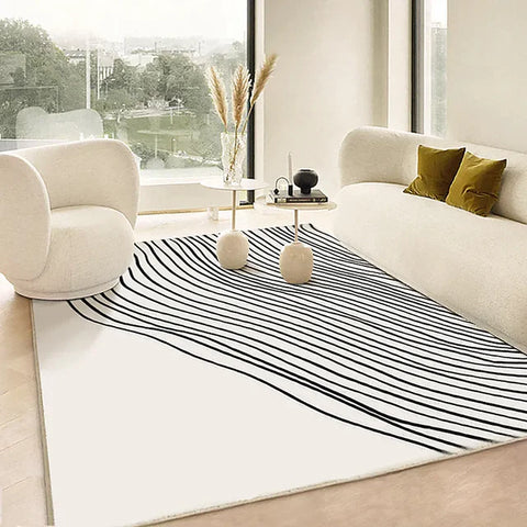 White background and Black stripe rug