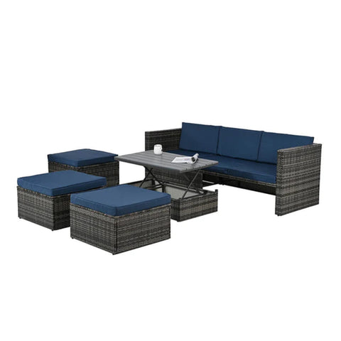 Wicker Sofa Set With Blue Cushion