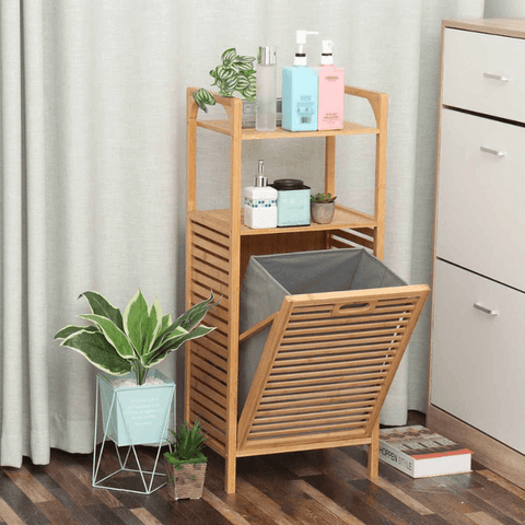 Bamboo Laundry Storage Pull Rack for a student living in a dorm