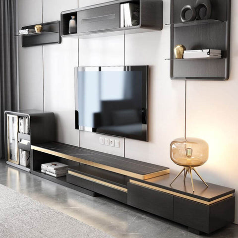 Black & Gold TV Console with 4 Drawers