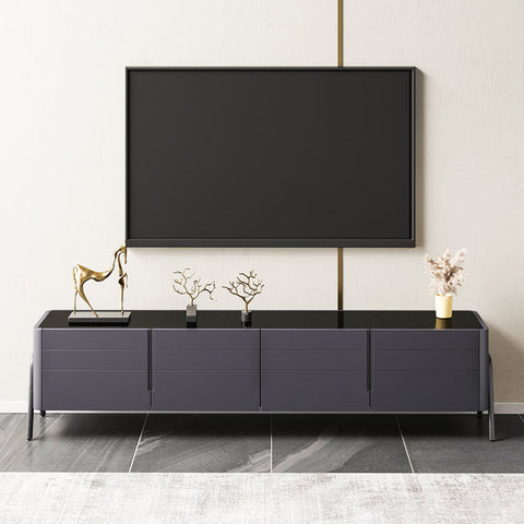 Matte Black Tempered Glass-Top TV Stand