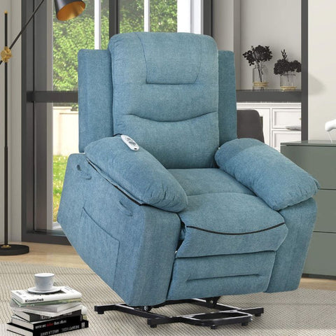 39" Modern Blue Linen Power Lift Chair