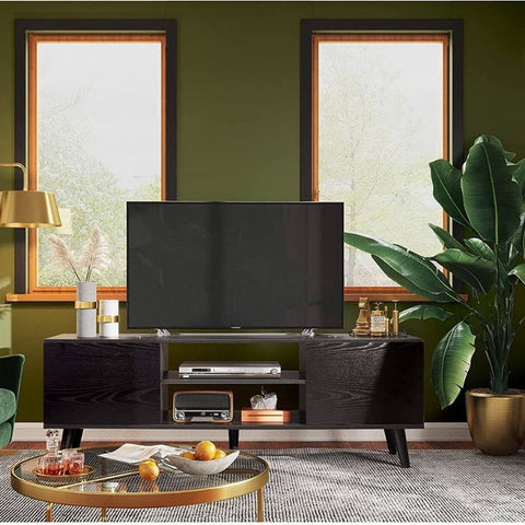 Modern Wooden Black TV Stand with Cabinet