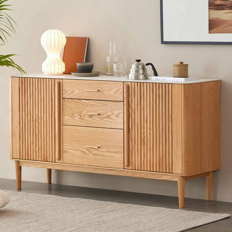 Natural Oak Wood Sideboard with Stone Top