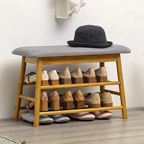 Nordic Bamboo Shoe Shelf with Cushioned Seat