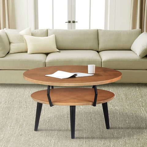 Wood Oval Coffee table with Open Shelf