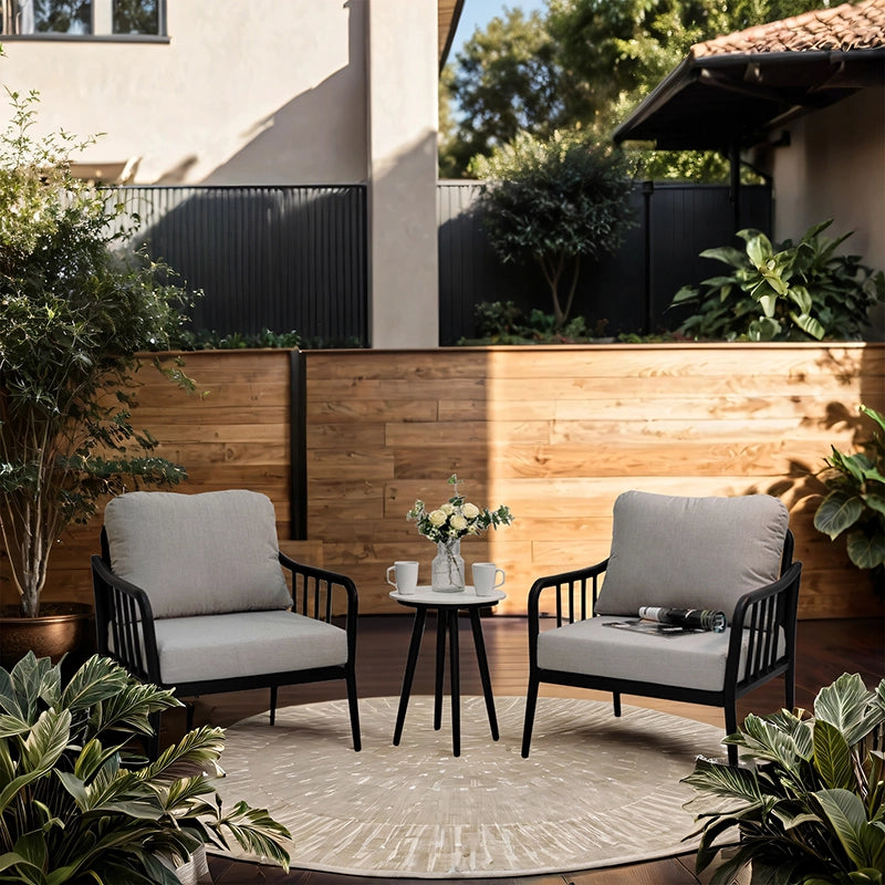 Ember Black Patio Conversation Set with 2 Club Chairs, 1 End Table & Sunbrella Fabric Cushion - Set of 3