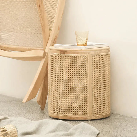 Rattan End Table with Storage