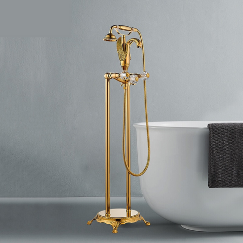 Swan-Shaped Freestanding Tub Filler with Crystal Handle