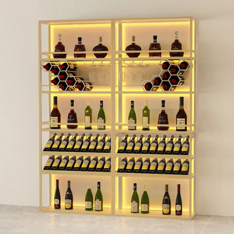 A well lighted wine collection rack