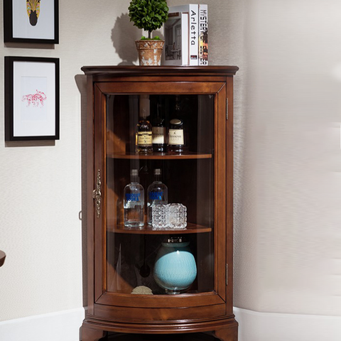 Walnut Corner Display Cabinet with Glass Door