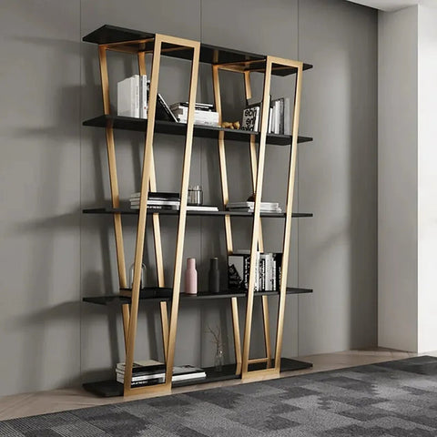 Modern Parallel Etagere Bookshelf in Gold