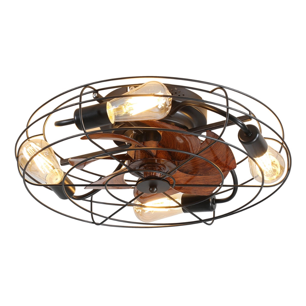 19.7" Modern Black Farmhouse Caged Ceiling Fan Light with Remote Control, Reversible Motor