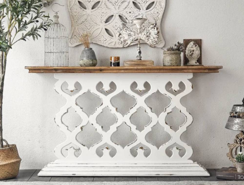 a distressed console table
