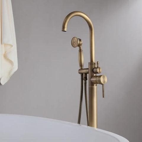 Classic Single Handle Swirling Freestanding Faucet with Handshower Spout