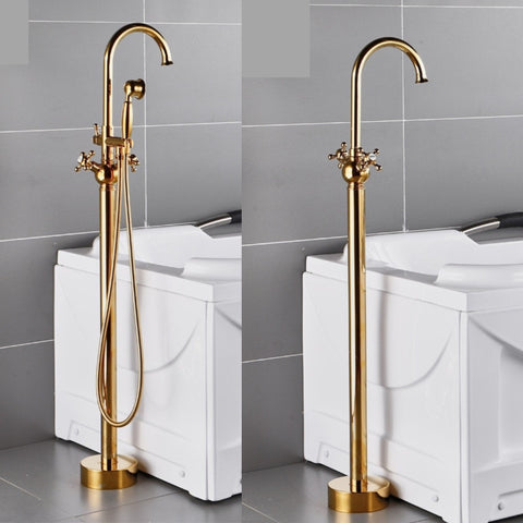 Freestanding Gold Bathtub Faucet with Cross Handle