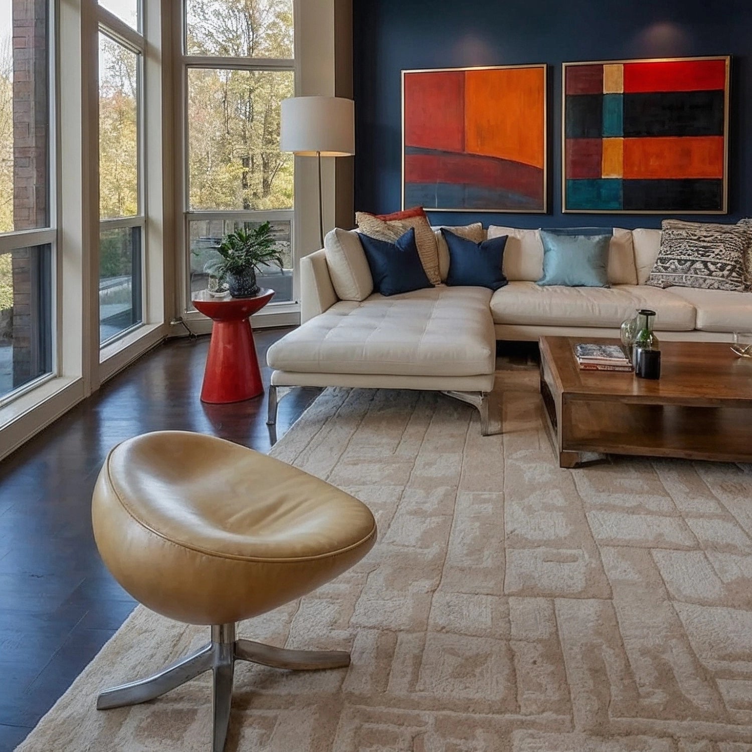 An image of a modern living room idea with geometric patterns