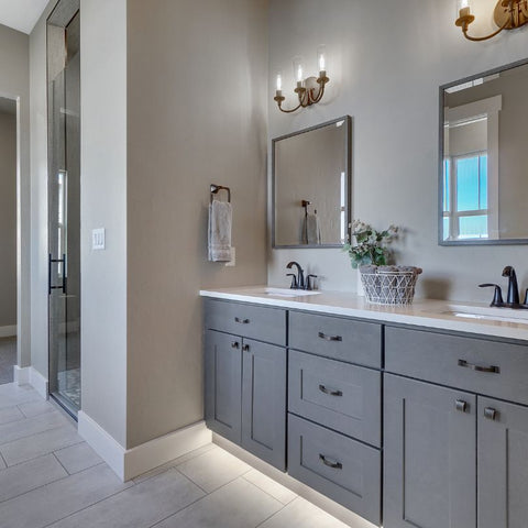 Bathroom vanity with enough storage solutions like drawers, shelfs and cabinets